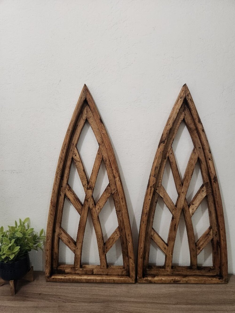 Set of 2, 28" HArch Wood Frame Distress Brown Shabby Chic Perugia